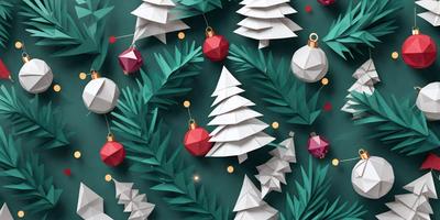 The primary subject of the image is a Christmas tree, which is the main object in the scene. The setting is a green background, and the visual style is a digital art or illustration. The colors and mood of the image are festive and joyful, with the primary colors being green and red, which are associated with Christmas.